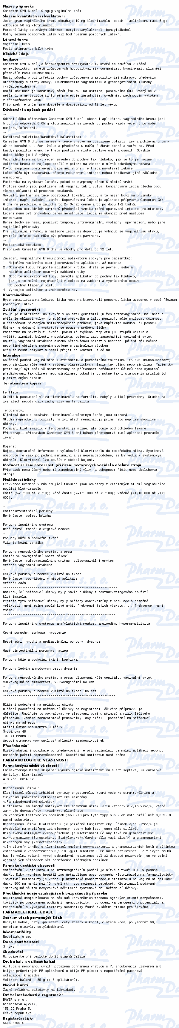 Canesten Gyn 6 dní 0.01g/g vag.crm 35g+apl